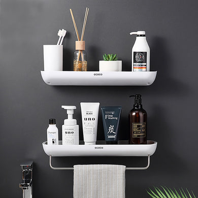 Bathroom Shelf Wall Mounted Shampoo Shower Shelves Holder Kitchen Washroom Storage Rack Organizer Towel Bar Bath Accessories