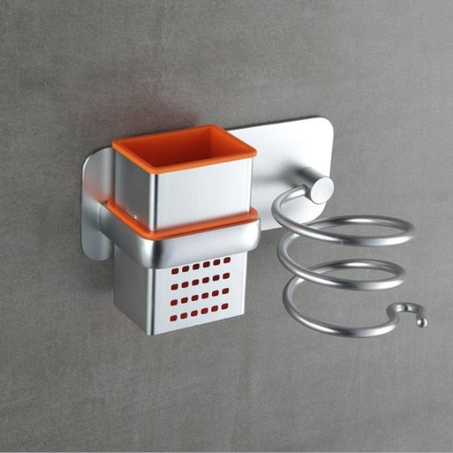 Aluminum Wall Mounted Hair Dryer Rack Organizer Hairdryer Straightener Holder Set Bathroom Shelf For Washroom Supplies