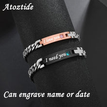Load image into Gallery viewer, Atoztide Customized Stainless Steel Couple Lover Bracelet For Men Women CZ Stone Engrave Text Date Bracelets Jewlery Gift