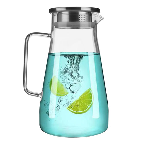 50oz Glass Pitcher with Stainless Steel Lid,Hot Cold Water Jug Borosilicate Water Carafe Iced Tea Coffee Lemonade Carafe