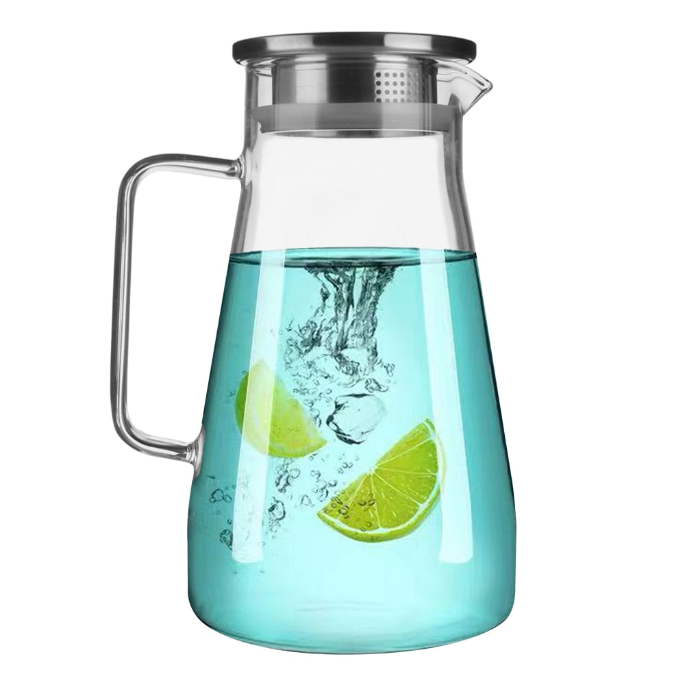 50oz Glass Pitcher with Stainless Steel Lid,Hot Cold Water Jug Borosilicate Water Carafe Iced Tea Coffee Lemonade Carafe