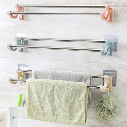 Bathroom Stainless Steel Towel Racks Holder Shelf Bath Organizer Toilet Kitchen Washroom Seamless Sticker Wall Mounted Rack