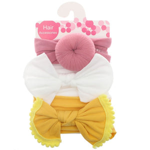 New 3pcs/lot Fashion Baby Nylon Bow Headband Newborn Bowknot Round Ball Headwrap Flower Turban Girls Kids Hair Bands Gift Sets