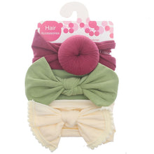 Load image into Gallery viewer, New 3pcs/lot Fashion Baby Nylon Bow Headband Newborn Bowknot Round Ball Headwrap Flower Turban Girls Kids Hair Bands Gift Sets