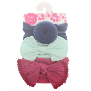New 3pcs/lot Fashion Baby Nylon Bow Headband Newborn Bowknot Round Ball Headwrap Flower Turban Girls Kids Hair Bands Gift Sets