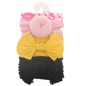 New 3pcs/lot Fashion Baby Nylon Bow Headband Newborn Bowknot Round Ball Headwrap Flower Turban Girls Kids Hair Bands Gift Sets