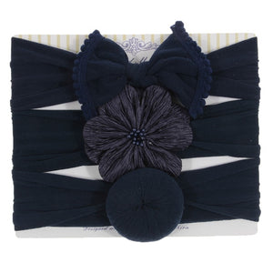New 3pcs/lot Fashion Baby Nylon Bow Headband Newborn Bowknot Round Ball Headwrap Flower Turban Girls Kids Hair Bands Gift Sets