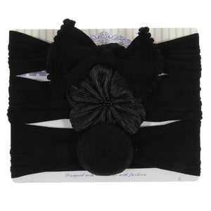 New 3pcs/lot Fashion Baby Nylon Bow Headband Newborn Bowknot Round Ball Headwrap Flower Turban Girls Kids Hair Bands Gift Sets