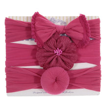 Load image into Gallery viewer, New 3pcs/lot Fashion Baby Nylon Bow Headband Newborn Bowknot Round Ball Headwrap Flower Turban Girls Kids Hair Bands Gift Sets