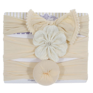New 3pcs/lot Fashion Baby Nylon Bow Headband Newborn Bowknot Round Ball Headwrap Flower Turban Girls Kids Hair Bands Gift Sets