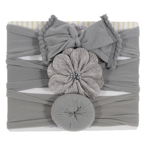New 3pcs/lot Fashion Baby Nylon Bow Headband Newborn Bowknot Round Ball Headwrap Flower Turban Girls Kids Hair Bands Gift Sets