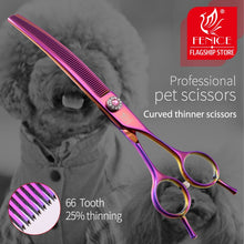 Load image into Gallery viewer, Fenice high-end 7.0 inch professional dog grooming scissors curved thinning shears for dogs &amp; cats animal hair tijeras tesoura