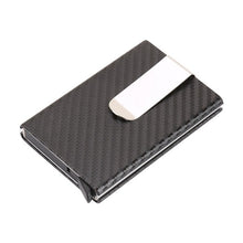 Load image into Gallery viewer, Business Aluminum Wallet Automatic Slide Card Case Carbon Fiber PU Leather Metal ID Credit Card Holder Clip