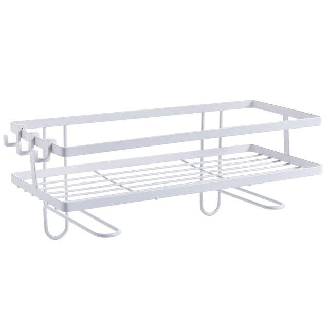 Metal Over Toilet Shelf Bathroom Shampoo Shower Gel Organizer With Hooks Washroom WC Hollow Draining Racks