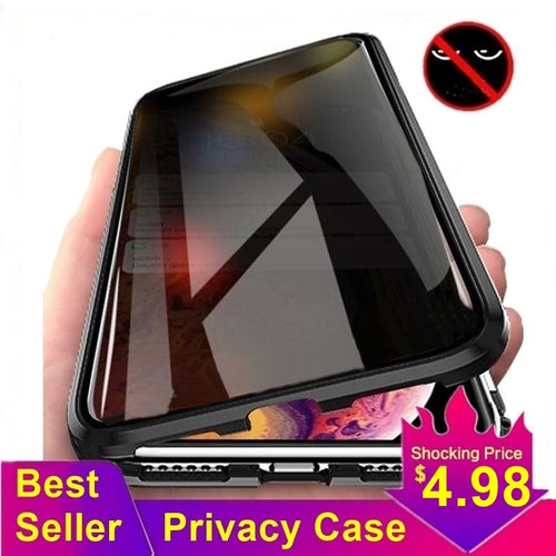 Tongdaytech Magnetic Tempered Glass Privacy Metal Phone Case Coque 360 Magnet Cover For Iphone SE2 XR XS  11 Pro MAX 8 7 6 Plus