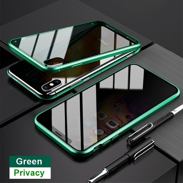 Tongdaytech Magnetic Tempered Glass Privacy Metal Phone Case Coque 360 Magnet Cover For Iphone SE2 XR XS  11 Pro MAX 8 7 6 Plus