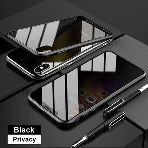 Tongdaytech Magnetic Tempered Glass Privacy Metal Phone Case Coque 360 Magnet Cover For Iphone SE2 XR XS  11 Pro MAX 8 7 6 Plus