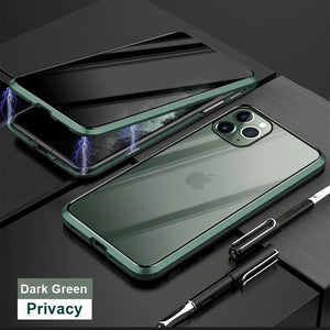 Tongdaytech Magnetic Tempered Glass Privacy Metal Phone Case Coque 360 Magnet Cover For Iphone SE2 XR XS  11 Pro MAX 8 7 6 Plus