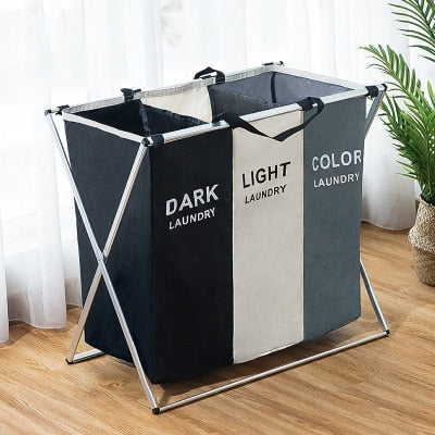 Dirty Clothes Storage Basket Oxford 3 Grid Laundry Bag Washroom Clothing Organizer Collapsible Folding Large Laundry Hamper