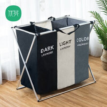 Load image into Gallery viewer, Dirty Clothes Storage Basket Oxford 3 Grid Laundry Bag Washroom Clothing Organizer Collapsible Folding Large Laundry Hamper