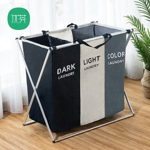 Dirty Clothes Storage Basket Oxford 3 Grid Laundry Bag Washroom Clothing Organizer Collapsible Folding Large Laundry Hamper