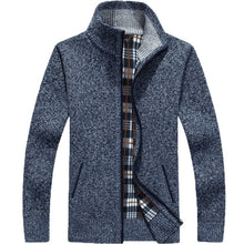 Load image into Gallery viewer, Winter Thick Men&#39;s Knitted Sweater Coat Off White Long Sleeve Cardigan Fleece Full Zip Male Causal Plus Size Clothing for Autumn