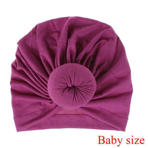 Fashion Mommy and Baby Cotton Round Ball Flower Hat Women Caps Girls Newborn Turban Knot Kids Adult Headwear Hair Accessories