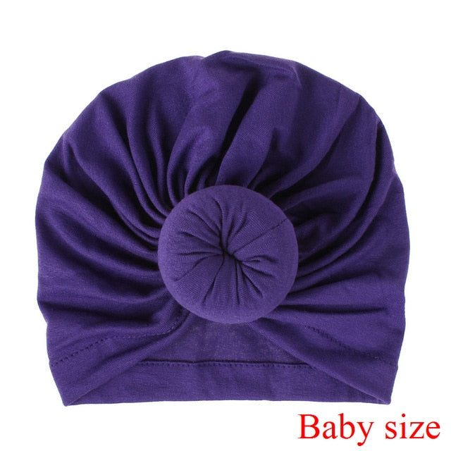 Fashion Mommy and Baby Cotton Round Ball Flower Hat Women Caps Girls Newborn Turban Knot Kids Adult Headwear Hair Accessories
