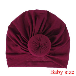 Fashion Mommy and Baby Cotton Round Ball Flower Hat Women Caps Girls Newborn Turban Knot Kids Adult Headwear Hair Accessories