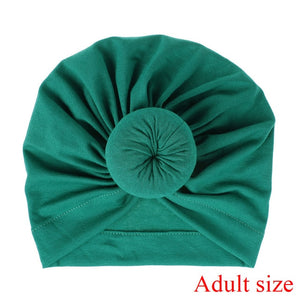Fashion Mommy and Baby Cotton Round Ball Flower Hat Women Caps Girls Newborn Turban Knot Kids Adult Headwear Hair Accessories