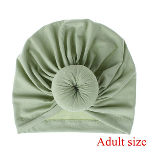 Fashion Mommy and Baby Cotton Round Ball Flower Hat Women Caps Girls Newborn Turban Knot Kids Adult Headwear Hair Accessories