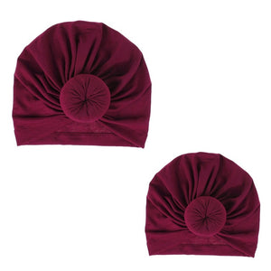 Fashion Mommy and Baby Cotton Round Ball Flower Hat Women Caps Girls Newborn Turban Knot Kids Adult Headwear Hair Accessories