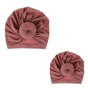 Fashion Mommy and Baby Cotton Round Ball Flower Hat Women Caps Girls Newborn Turban Knot Kids Adult Headwear Hair Accessories