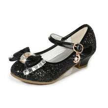 Load image into Gallery viewer, 2020 Princess Kids Leather Shoes for Girls Flower Casual Glitter Children High Heel Girls Shoes Butterfly Knot Blue Pink Silver
