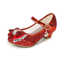 Load image into Gallery viewer, 2020 Princess Kids Leather Shoes for Girls Flower Casual Glitter Children High Heel Girls Shoes Butterfly Knot Blue Pink Silver