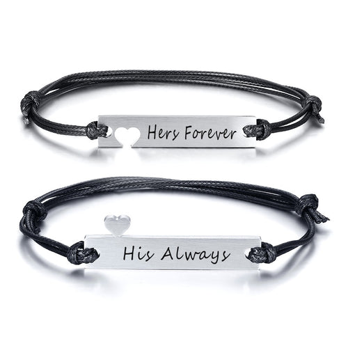 Customized Stainless Steel Couple Lover Bracelet For Men Women Rope Engrave Text Date Heart Bracelets Jewlery Gift