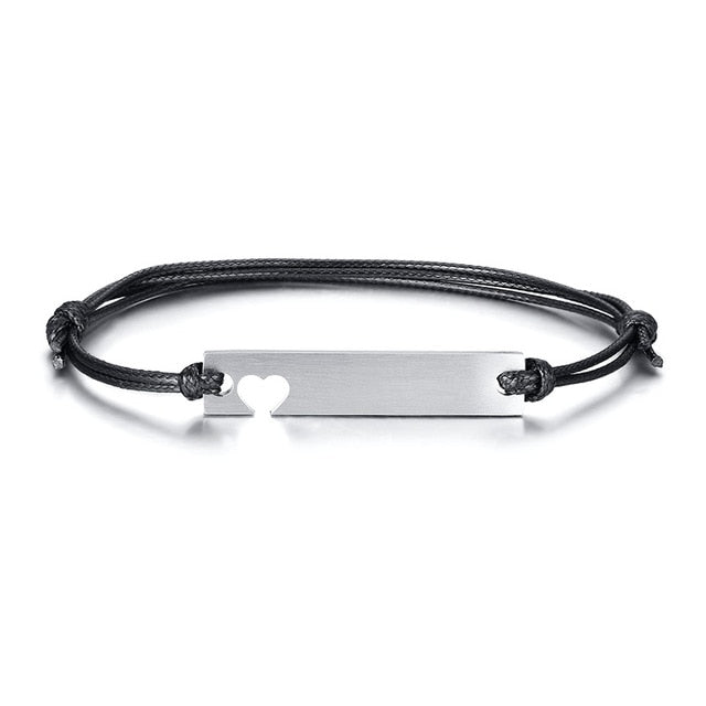 Customized Stainless Steel Couple Lover Bracelet For Men Women Rope Engrave Text Date Heart Bracelets Jewlery Gift