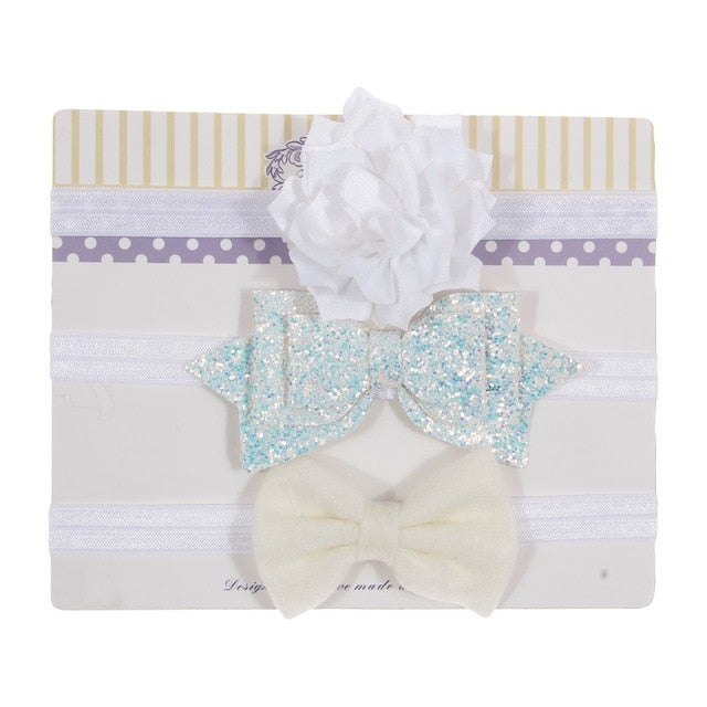New 3pcs/lot Sequin Felt Bow Lotus Flower Elastic Headbands Kids Photography Props Baby Girls Cute Headwear Christmas Gift Sets