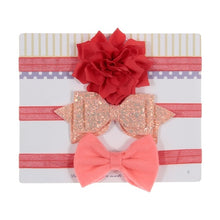 Load image into Gallery viewer, New 3pcs/lot Sequin Felt Bow Lotus Flower Elastic Headbands Kids Photography Props Baby Girls Cute Headwear Christmas Gift Sets