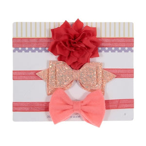New 3pcs/lot Sequin Felt Bow Lotus Flower Elastic Headbands Kids Photography Props Baby Girls Cute Headwear Christmas Gift Sets
