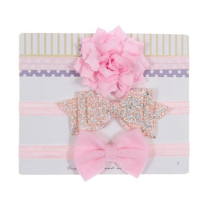 New 3pcs/lot Sequin Felt Bow Lotus Flower Elastic Headbands Kids Photography Props Baby Girls Cute Headwear Christmas Gift Sets