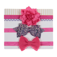 Load image into Gallery viewer, New 3pcs/lot Sequin Felt Bow Lotus Flower Elastic Headbands Kids Photography Props Baby Girls Cute Headwear Christmas Gift Sets