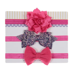 New 3pcs/lot Sequin Felt Bow Lotus Flower Elastic Headbands Kids Photography Props Baby Girls Cute Headwear Christmas Gift Sets