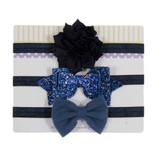 Load image into Gallery viewer, New 3pcs/lot Sequin Felt Bow Lotus Flower Elastic Headbands Kids Photography Props Baby Girls Cute Headwear Christmas Gift Sets
