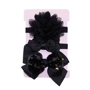 New 3pcs/lot Sequin Felt Bow Lotus Flower Elastic Headbands Kids Photography Props Baby Girls Cute Headwear Christmas Gift Sets