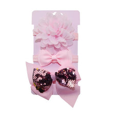 Load image into Gallery viewer, New 3pcs/lot Sequin Felt Bow Lotus Flower Elastic Headbands Kids Photography Props Baby Girls Cute Headwear Christmas Gift Sets