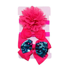 Load image into Gallery viewer, New 3pcs/lot Sequin Felt Bow Lotus Flower Elastic Headbands Kids Photography Props Baby Girls Cute Headwear Christmas Gift Sets