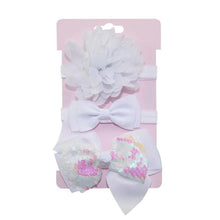 Load image into Gallery viewer, New 3pcs/lot Sequin Felt Bow Lotus Flower Elastic Headbands Kids Photography Props Baby Girls Cute Headwear Christmas Gift Sets