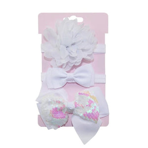 New 3pcs/lot Sequin Felt Bow Lotus Flower Elastic Headbands Kids Photography Props Baby Girls Cute Headwear Christmas Gift Sets