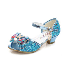 Load image into Gallery viewer, 2020 Princess Kids Leather Shoes for Girls Flower Casual Glitter Children High Heel Girls Shoes Butterfly Knot Blue Pink Silver